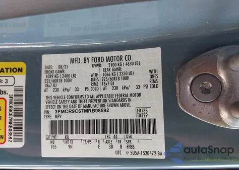 2021 Ford Bronco Sport Outer Banks z USA, uszkodzony, nr VIN 3FMCR9C67MRB08592